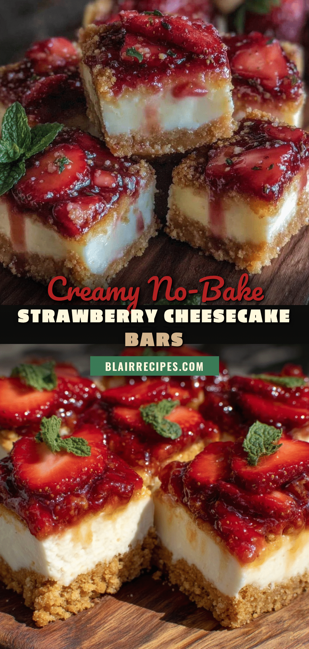 creamy no-bake strawberry cheesecake bars recipe