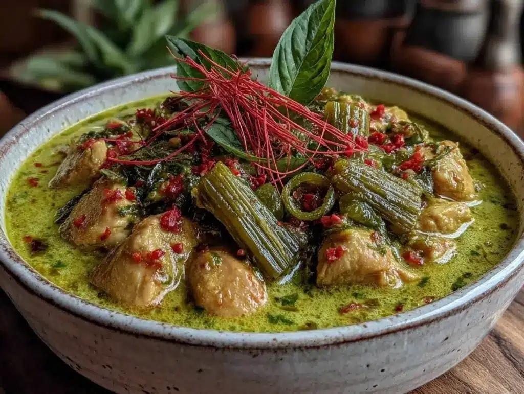 creamy Thai green curry with chicken and Thai basil - featured image
