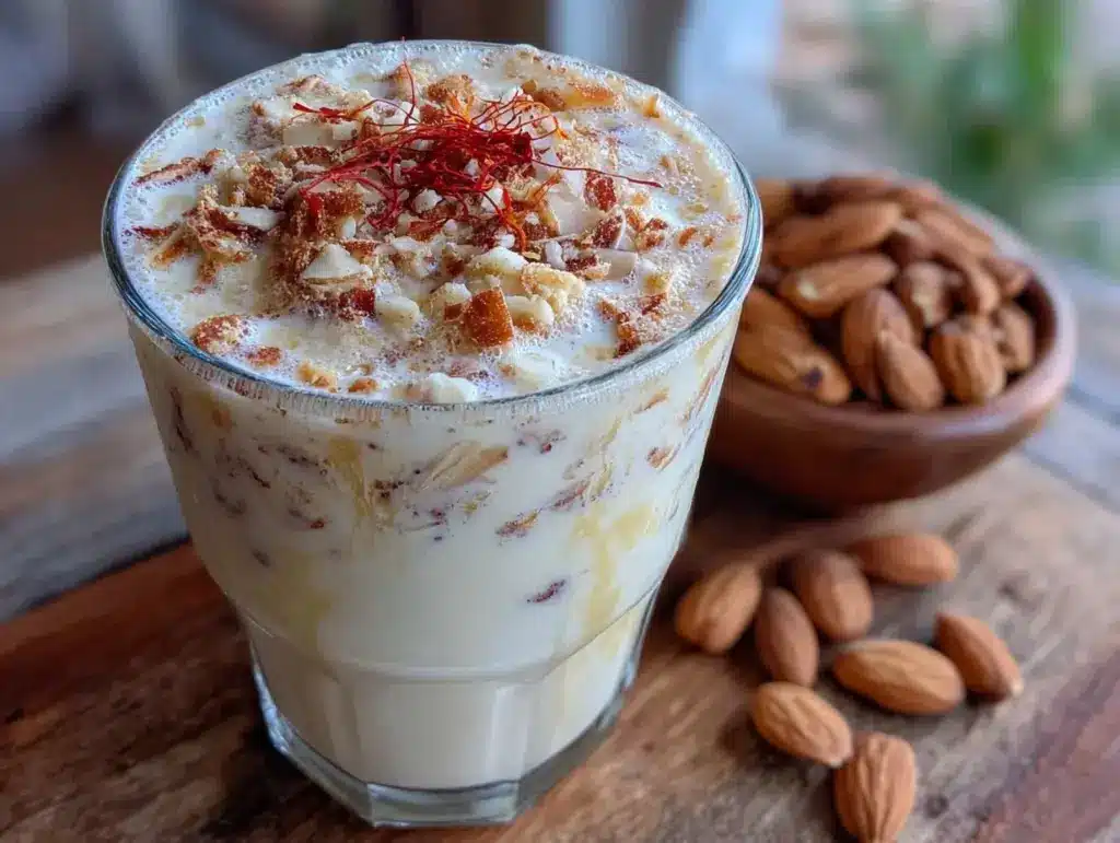creamy thandai spiced milk - featured image