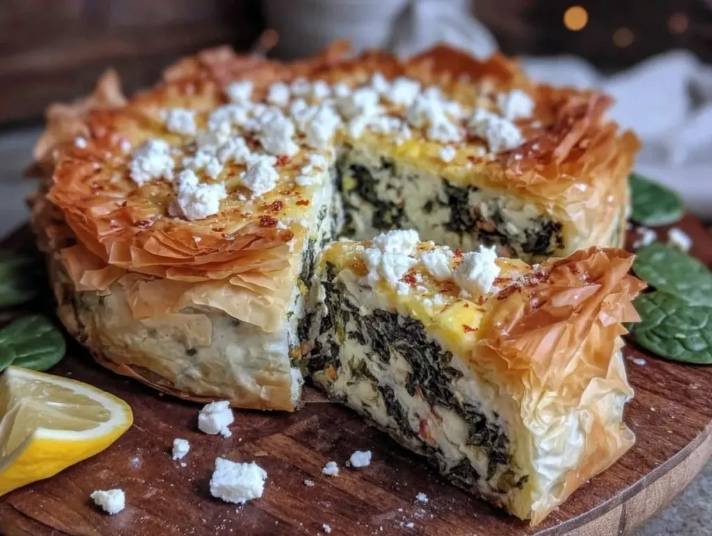 crispy greek spanakopita spinach pie with feta - featured image