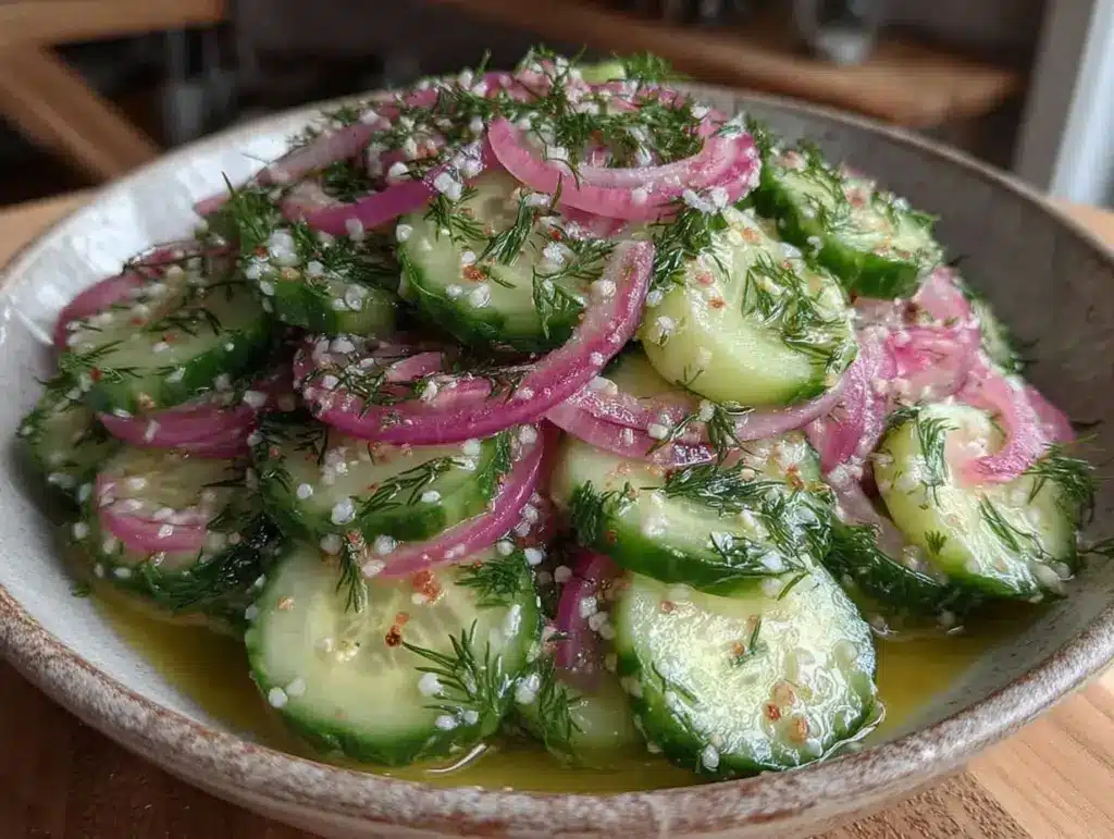 cucumber salad with red onion and dill - featured image