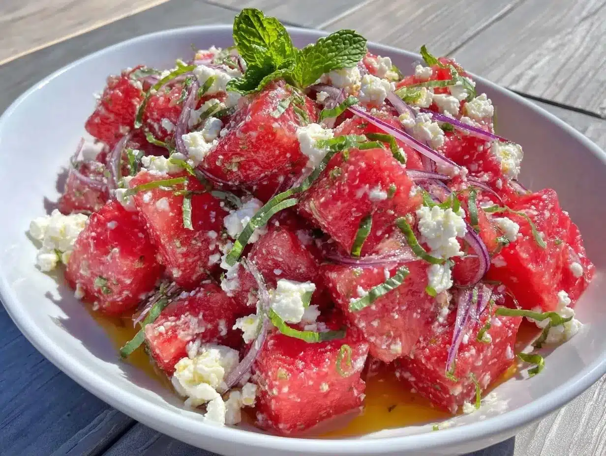 Fresh Greek Watermelon Feta Salad preparation steps