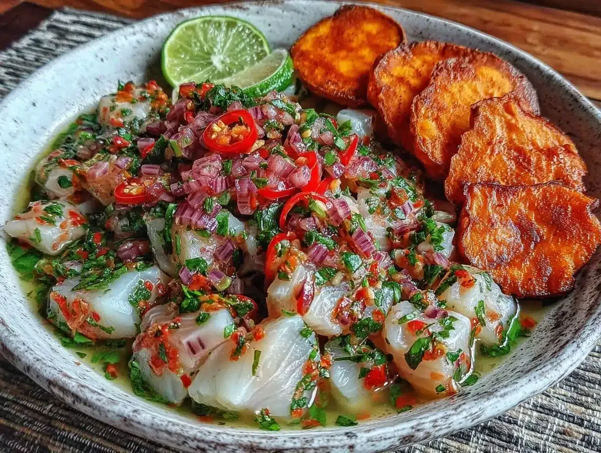 fresh Peruvian ceviche preparation steps