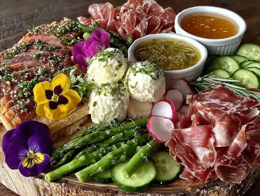 fresh spring garden charcuterie board - featured image