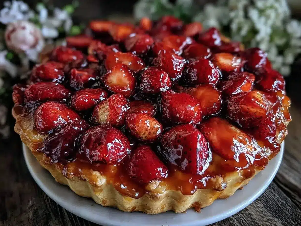 fresh strawberry pie with glaze preparation steps