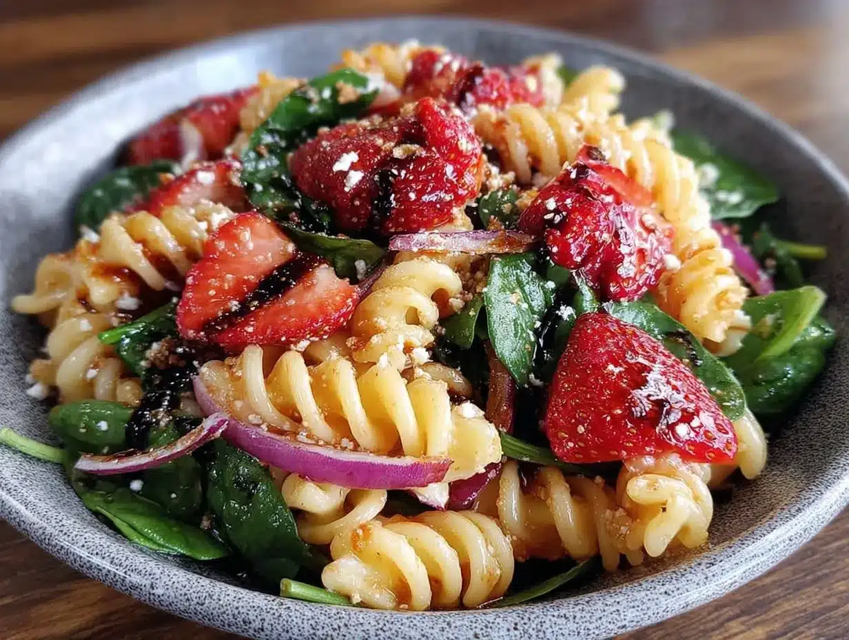Fresh Strawberry Spinach Pasta Salad preparation steps