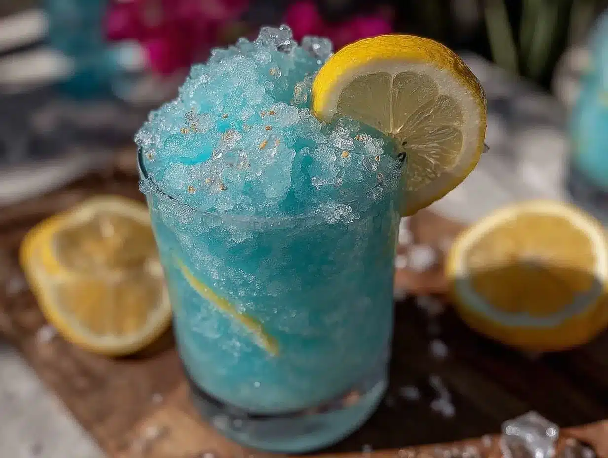 frozen blue raspberry lemonade slushie preparation steps