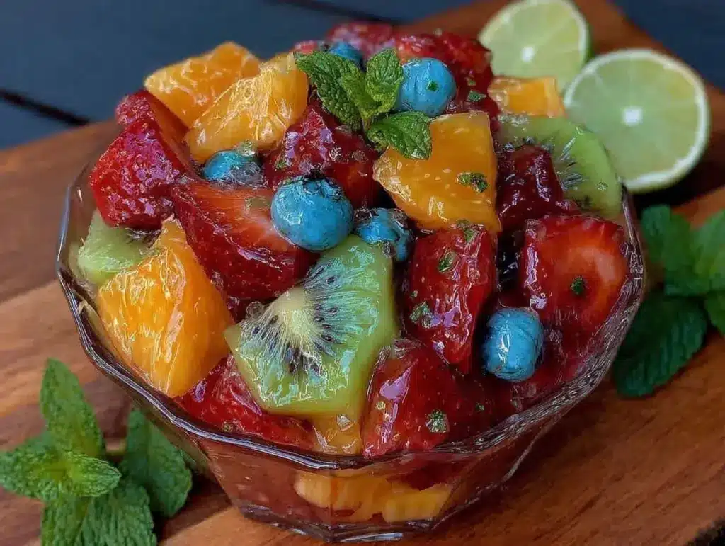 fruit salad with honey lime dressing - featured image