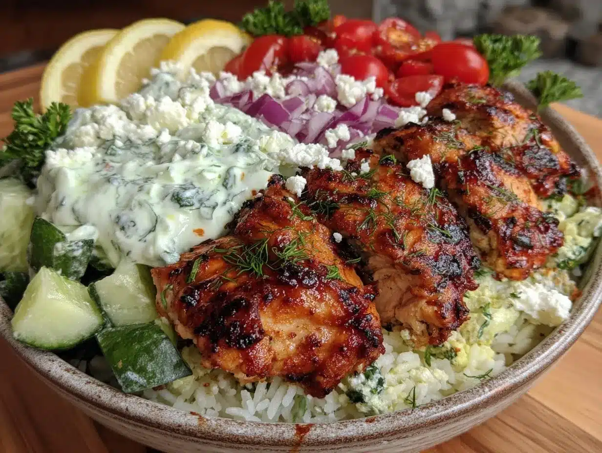 Greek chicken gyro bowl preparation steps