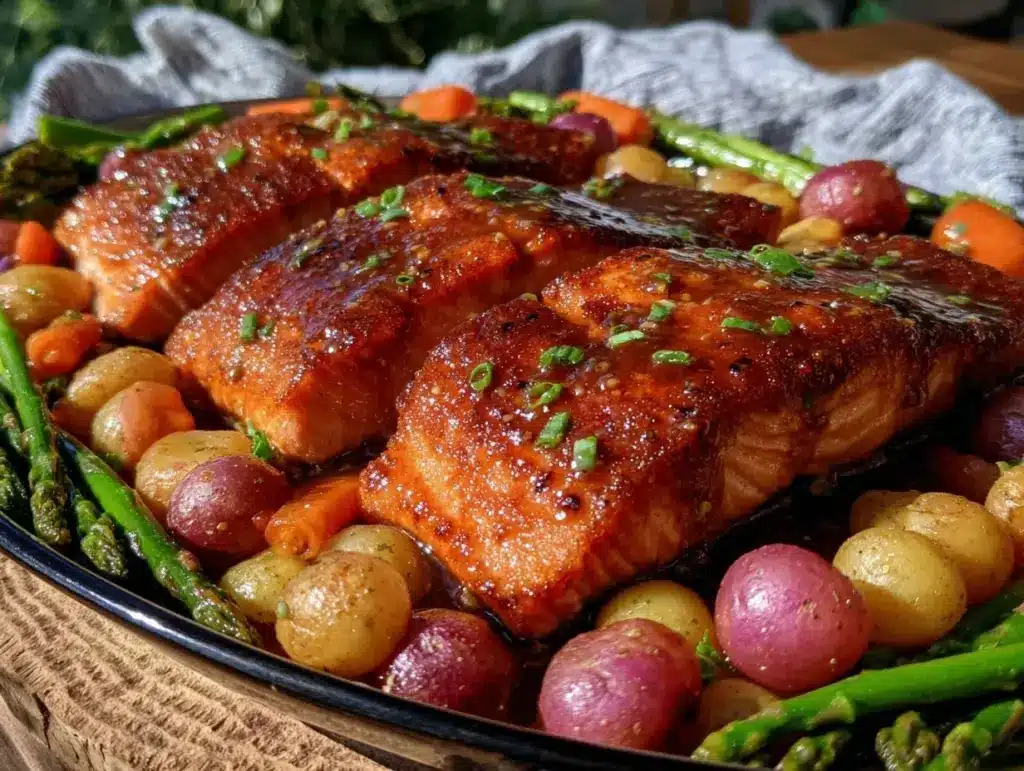 maple dijon salmon sheet pan dinner - featured image