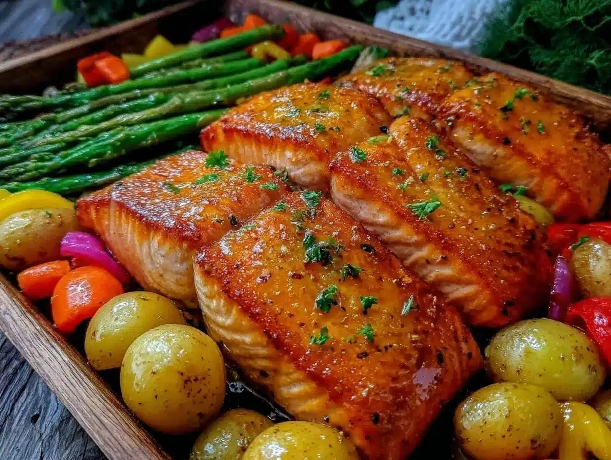 maple dijon salmon sheet pan dinner preparation steps