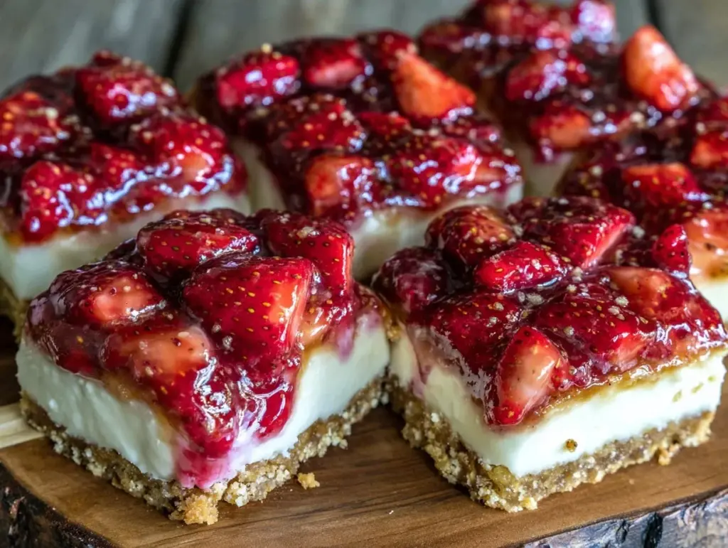 no-bake strawberry cheesecake bars - featured image