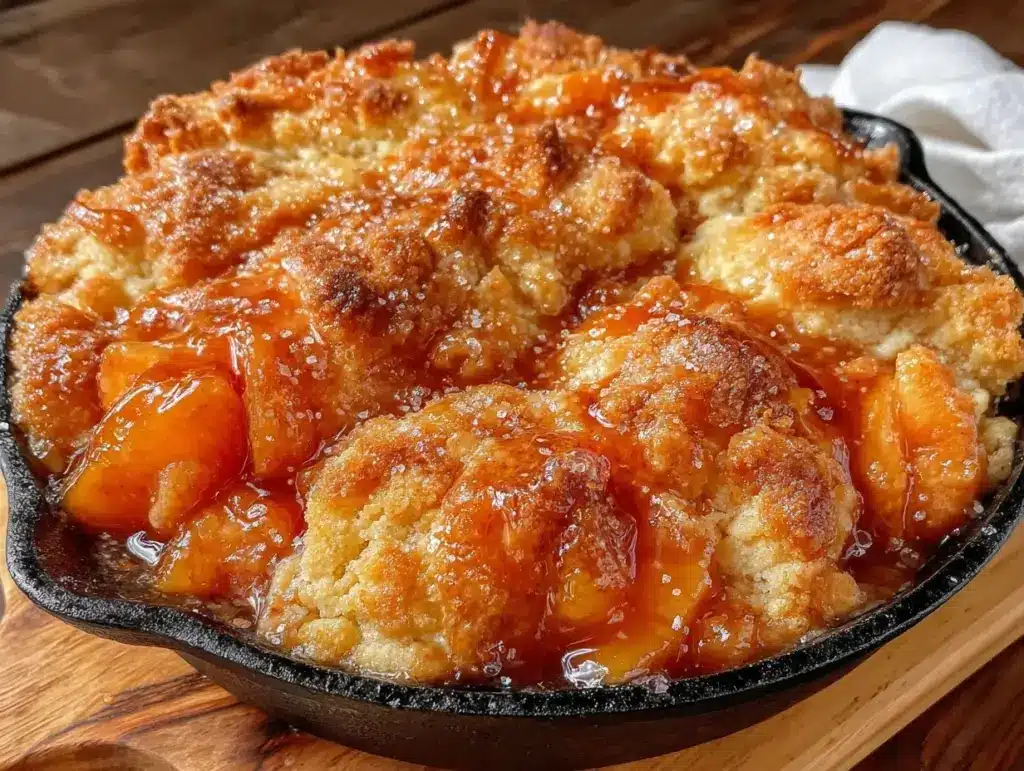 peach cobbler in cast iron - featured image