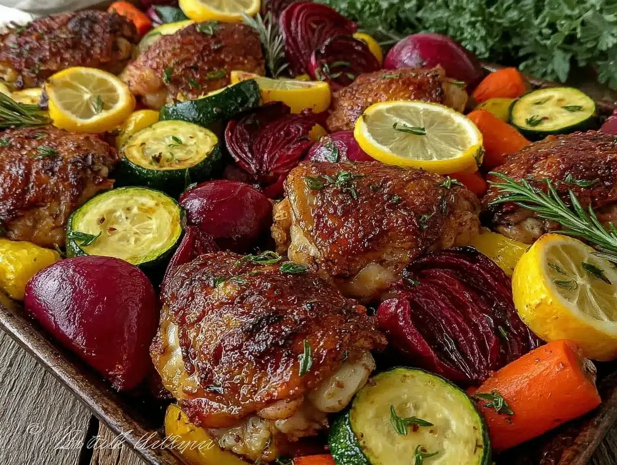 sheet pan lemon herb chicken and veggies preparation steps