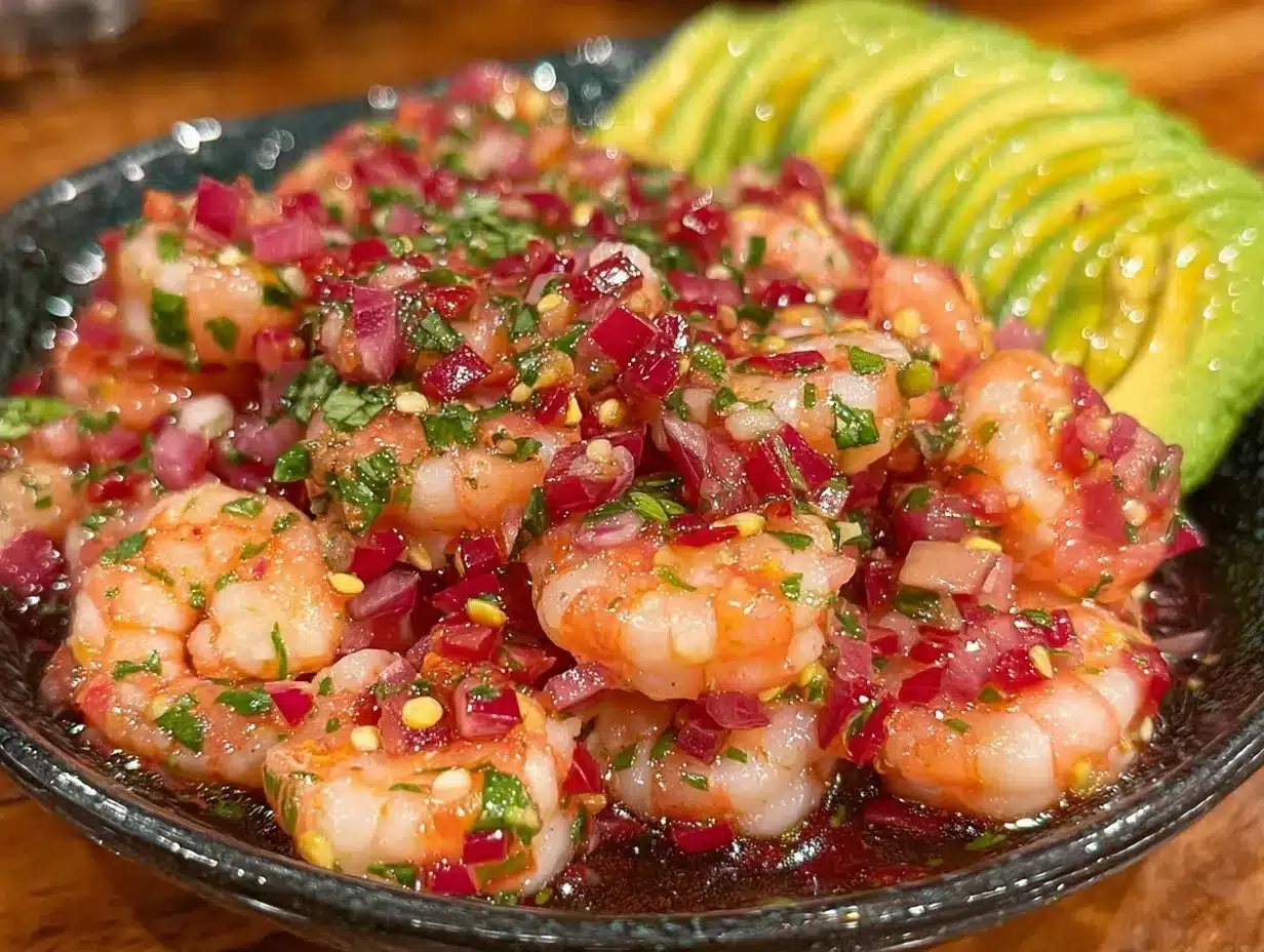 shrimp ceviche with avocado preparation steps