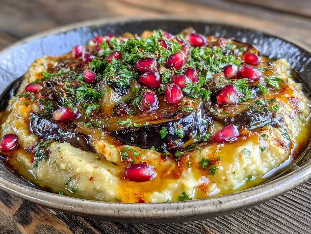 smoky Turkish grilled eggplant babaganoush preparation steps