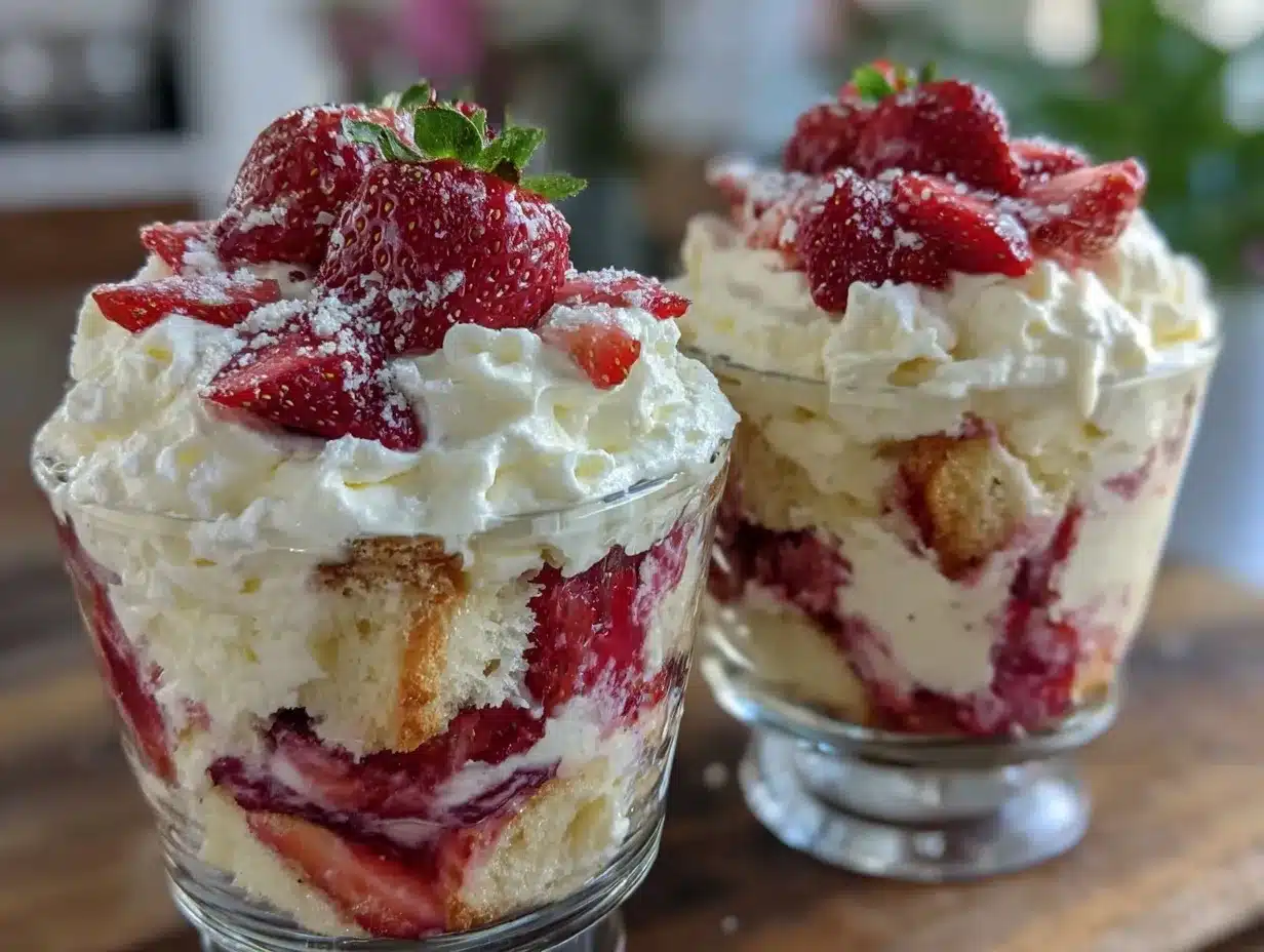 strawberry angel food cake trifle preparation steps