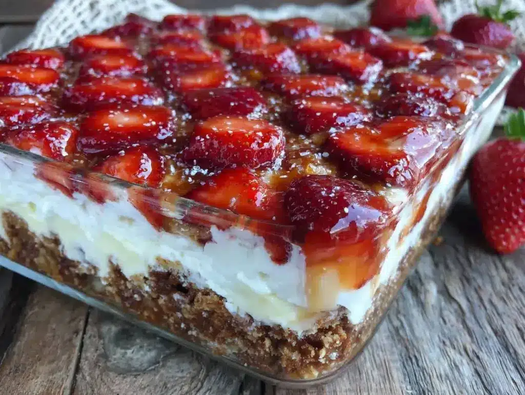 strawberry pretzel salad dessert - featured image