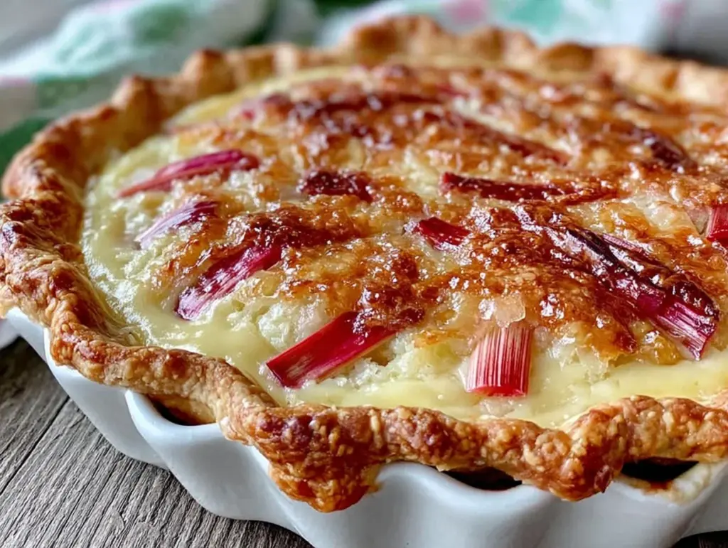 classic homemade rhubarb custard pie - featured image