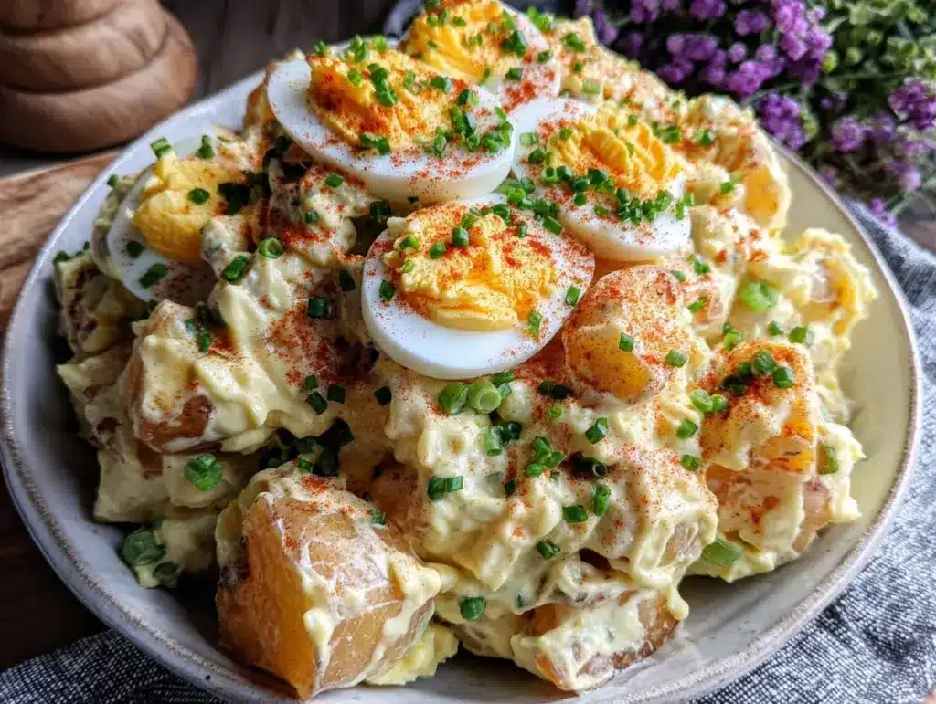 creamy deviled egg potato salad - featured image