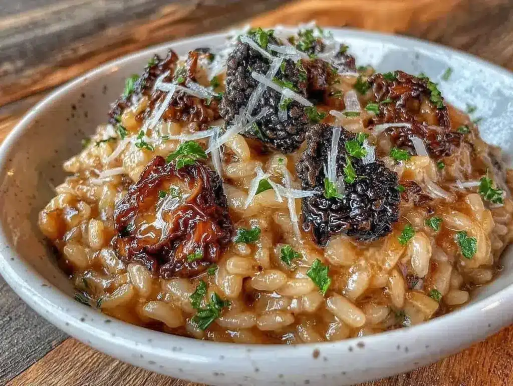 creamy morel mushroom risotto - featured image