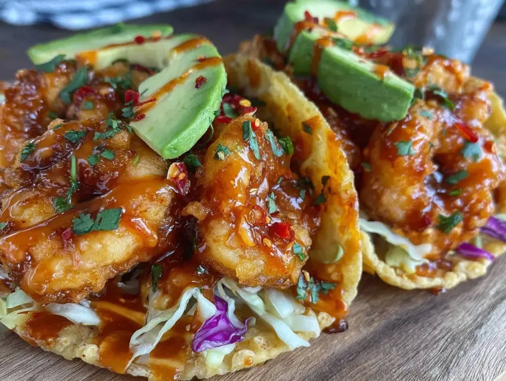 crispy bang bang shrimp tacos - featured image