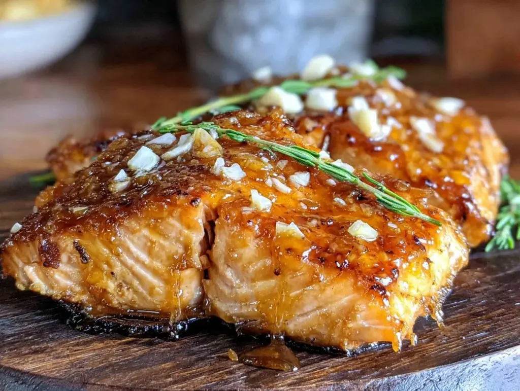 crispy honey garlic glazed salmon air fryer - featured image