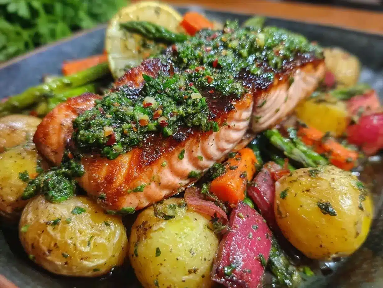 crispy pesto salmon sheet pan dinner preparation steps