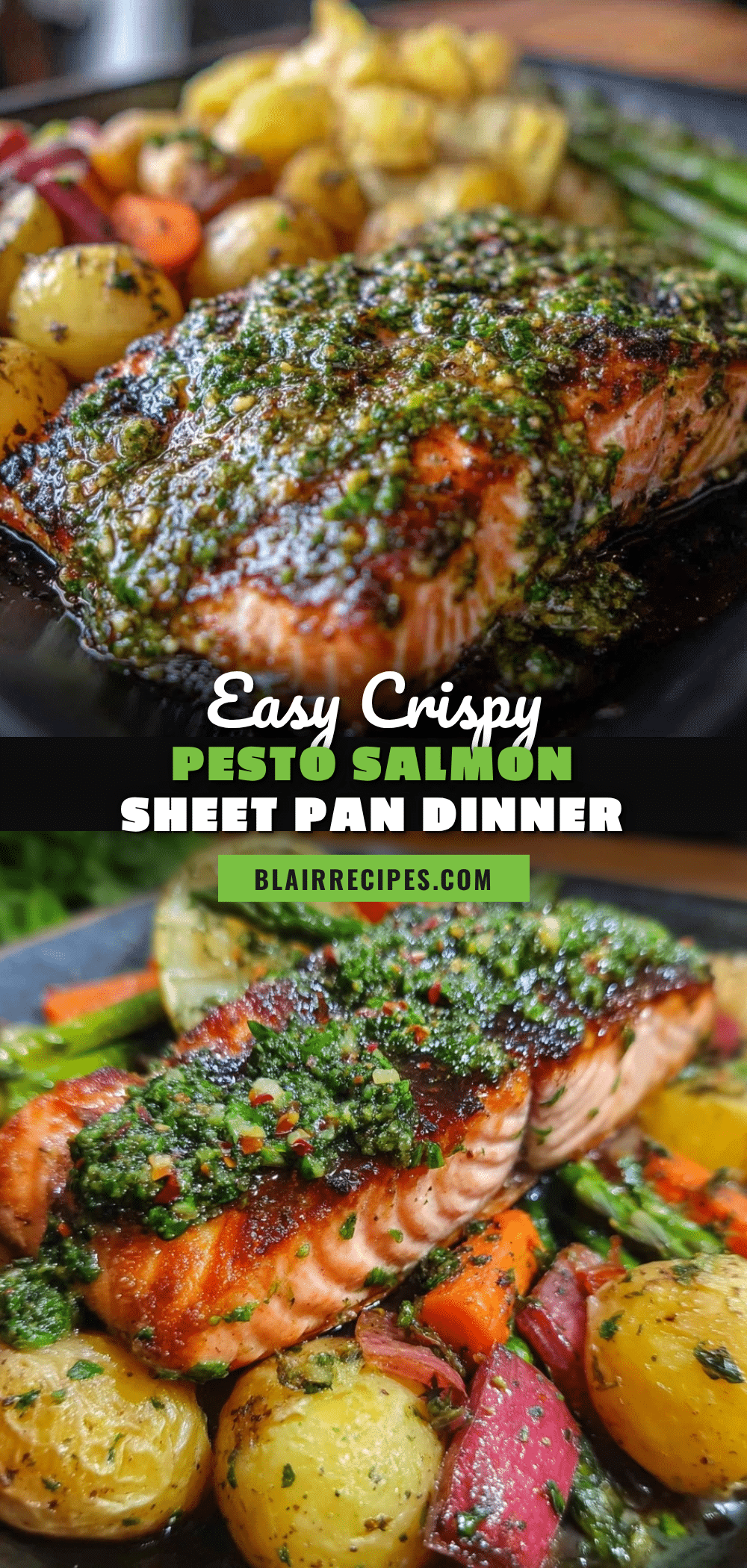 crispy pesto salmon sheet pan dinner recipe
