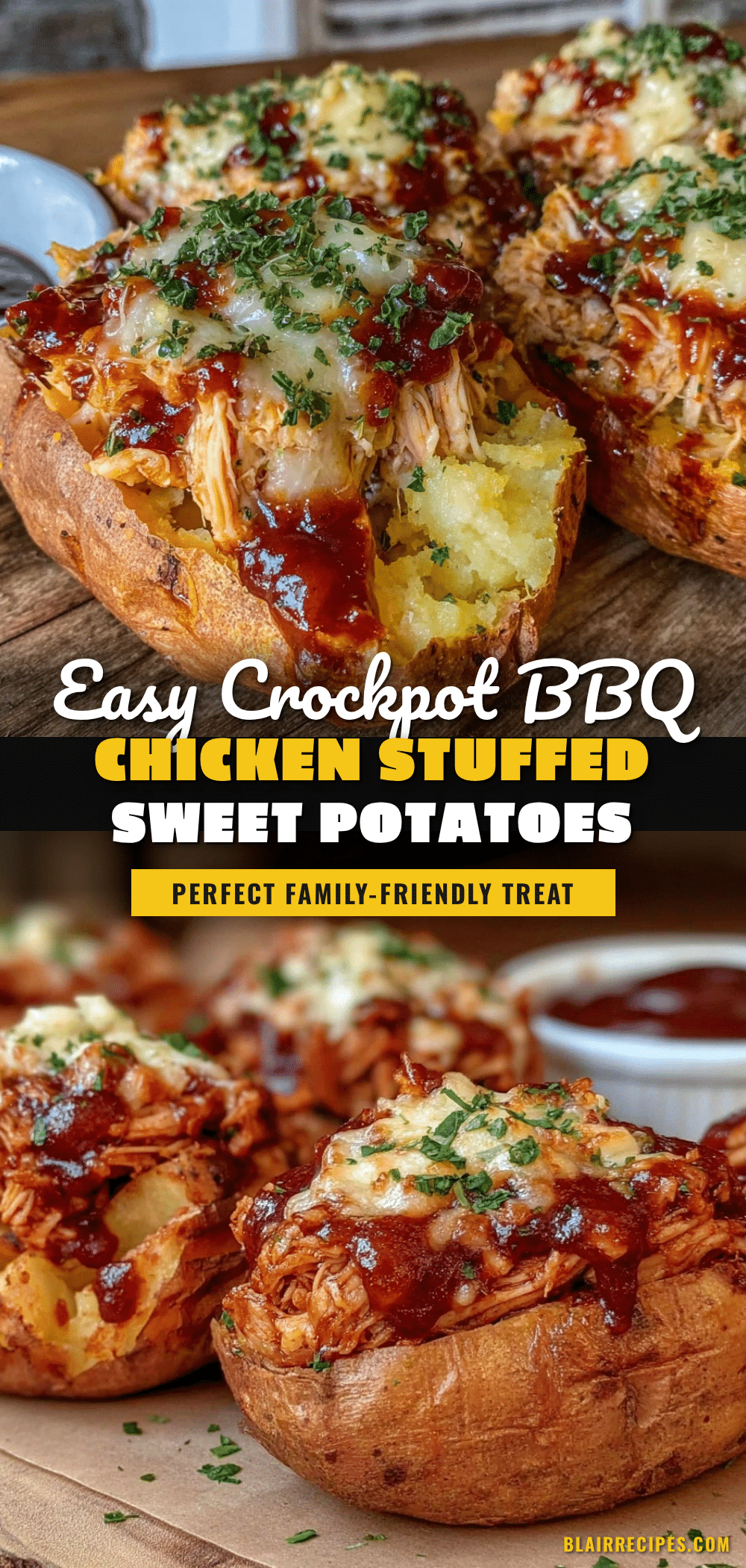 crockpot bbq chicken stuffed sweet potatoes recipe