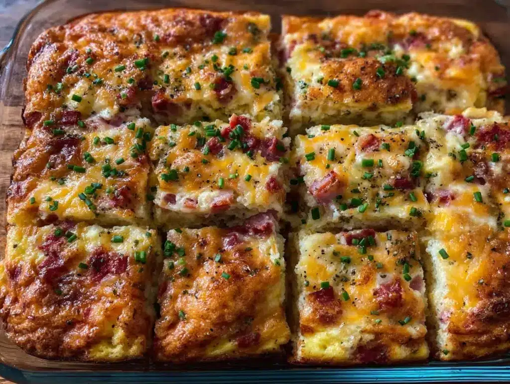 easy ham and cheese breakfast casserole - featured image