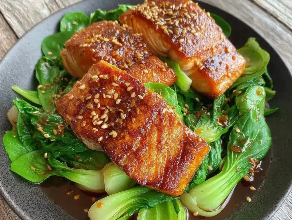easy miso glazed salmon with bok choy - featured image