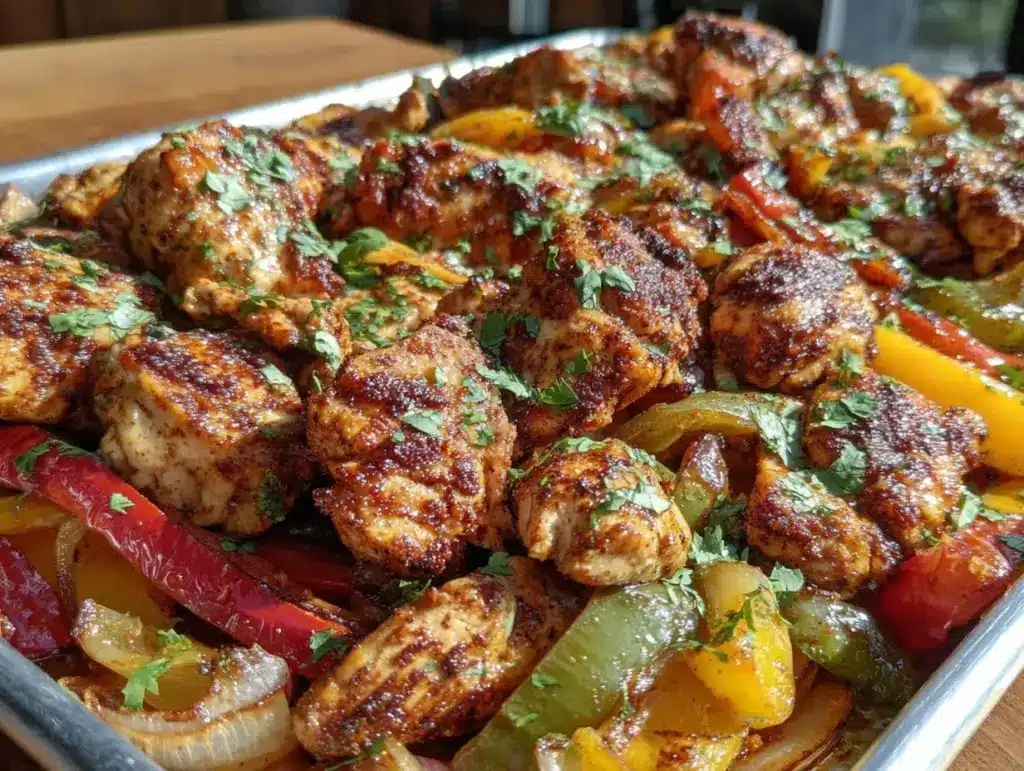 easy sheet pan chicken fajitas - featured image