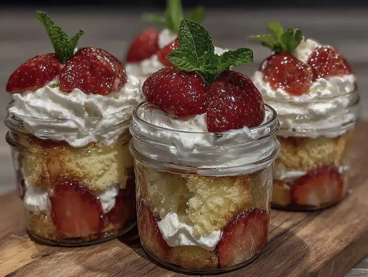 easy strawberry shortcake trifle jars preparation steps