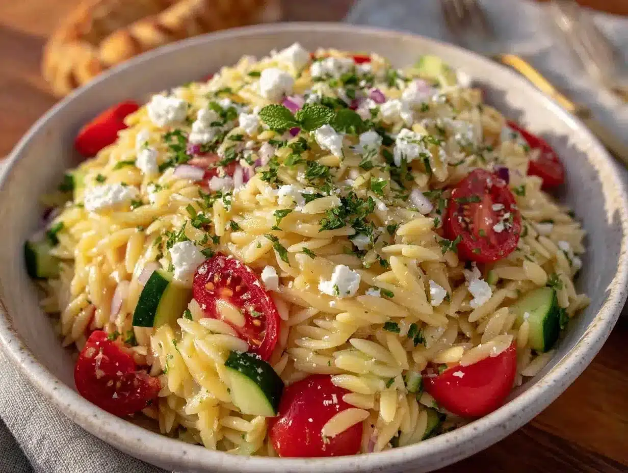 easy zesty greek orzo pasta salad preparation steps