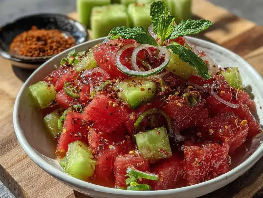 fresh watermelon cucumber salad - featured image