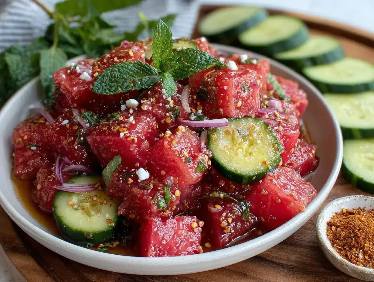 fresh watermelon cucumber salad preparation steps