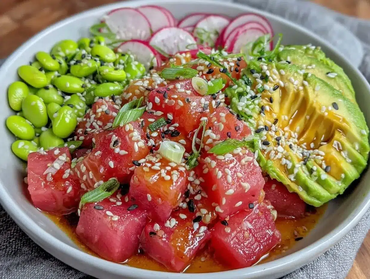 fresh watermelon poke bowl preparation steps