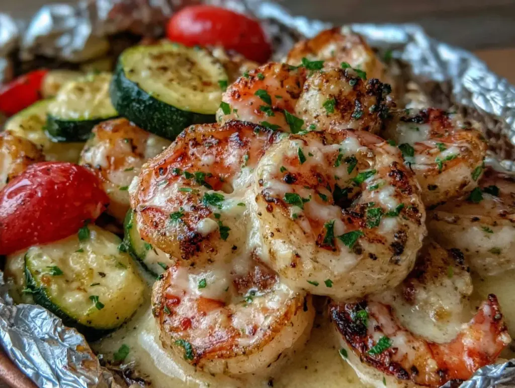 garlic parmesan shrimp foil packets - featured image
