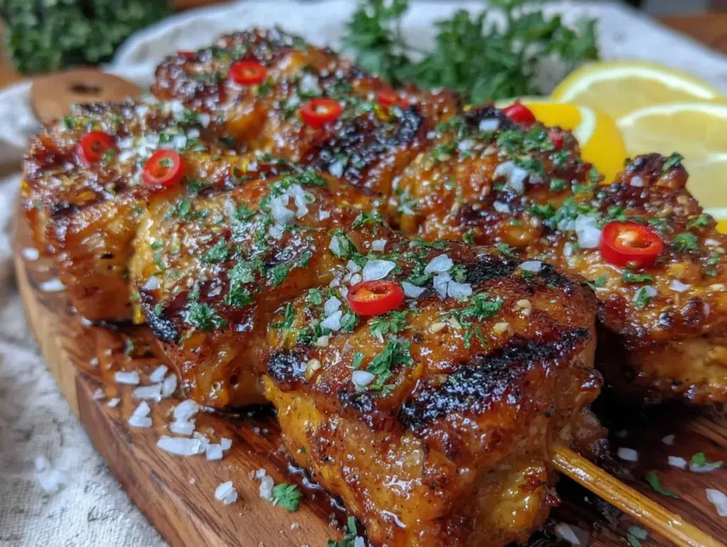 grilled honey sriracha chicken skewers - featured image