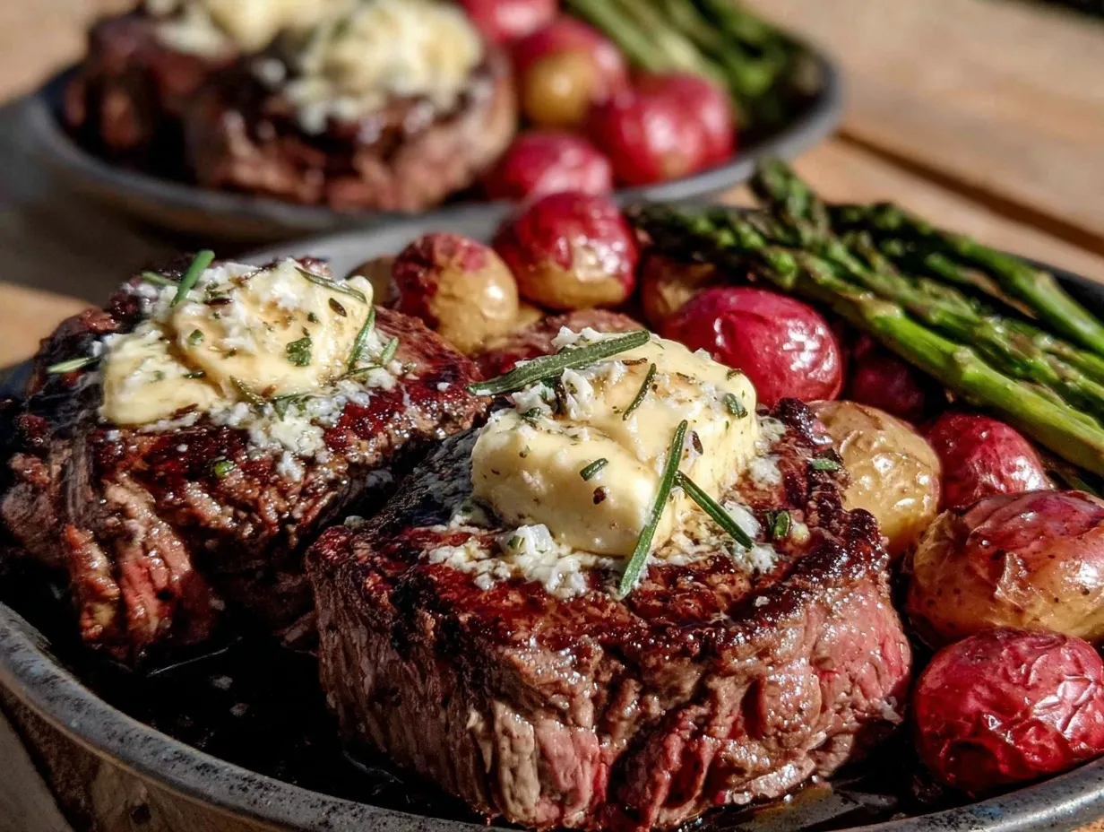 savory steak dinner with garlic butter preparation steps